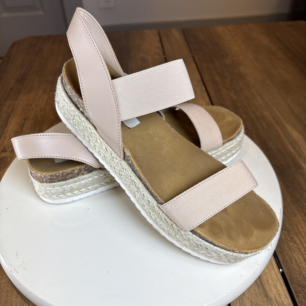 Steve Madden Womens 9M Blush Pink Jaklin Sandals Boho Chic Jute Platform